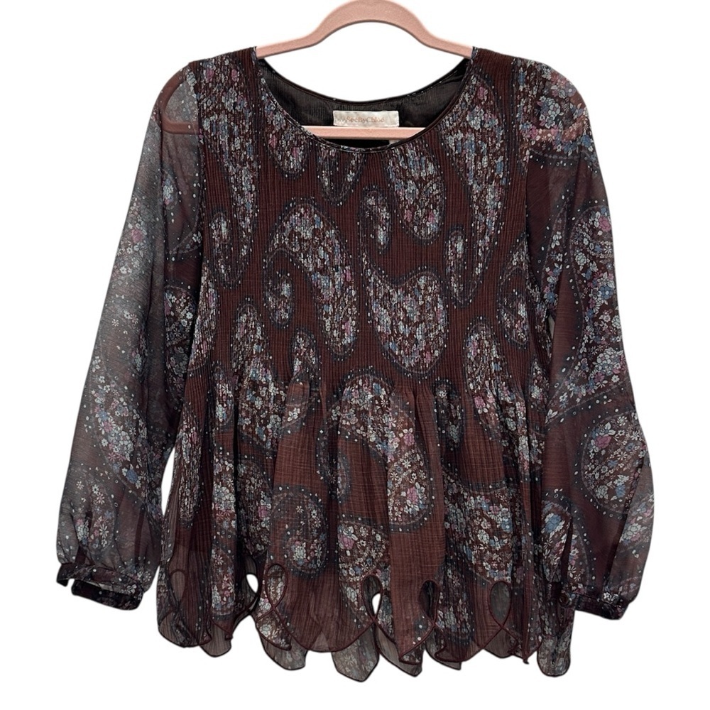 See by Chloe Anglaise Plisse Paisley Broderie Babydoll Blouse Size 36 XS